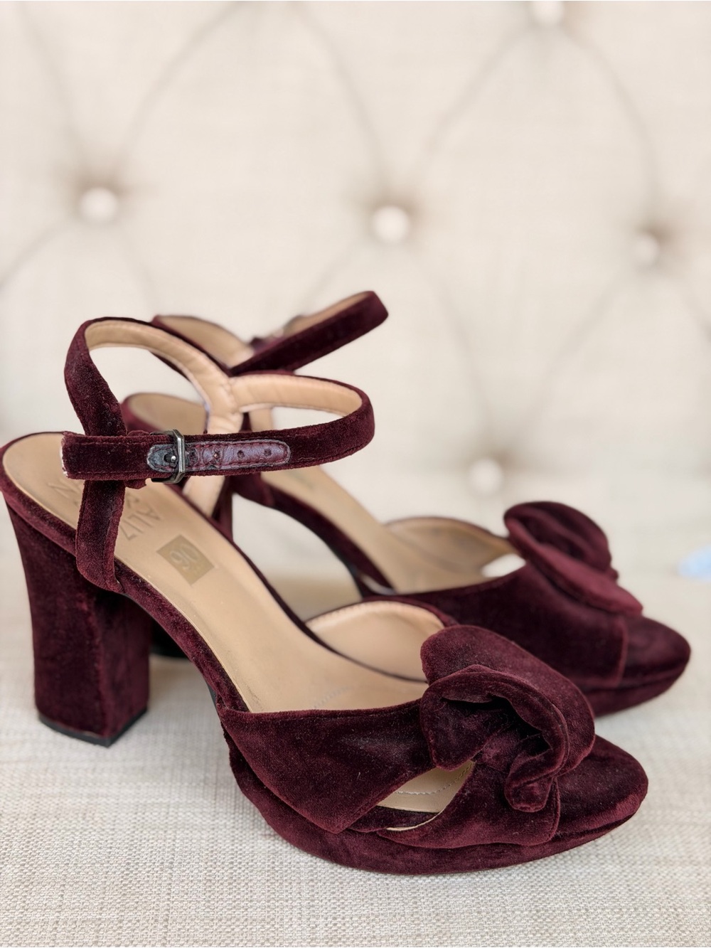 Naturalizer Burgundy Velvet Block Heel Sandals